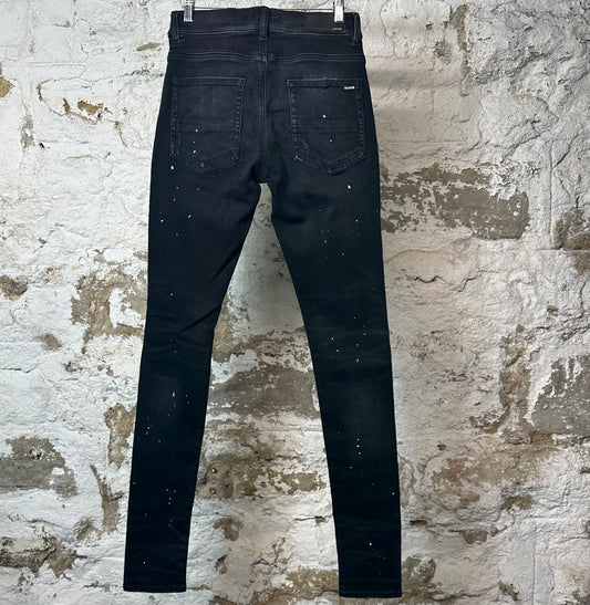 Amiri Paint Splatter Plain Black Denim Jeans Sz 28
