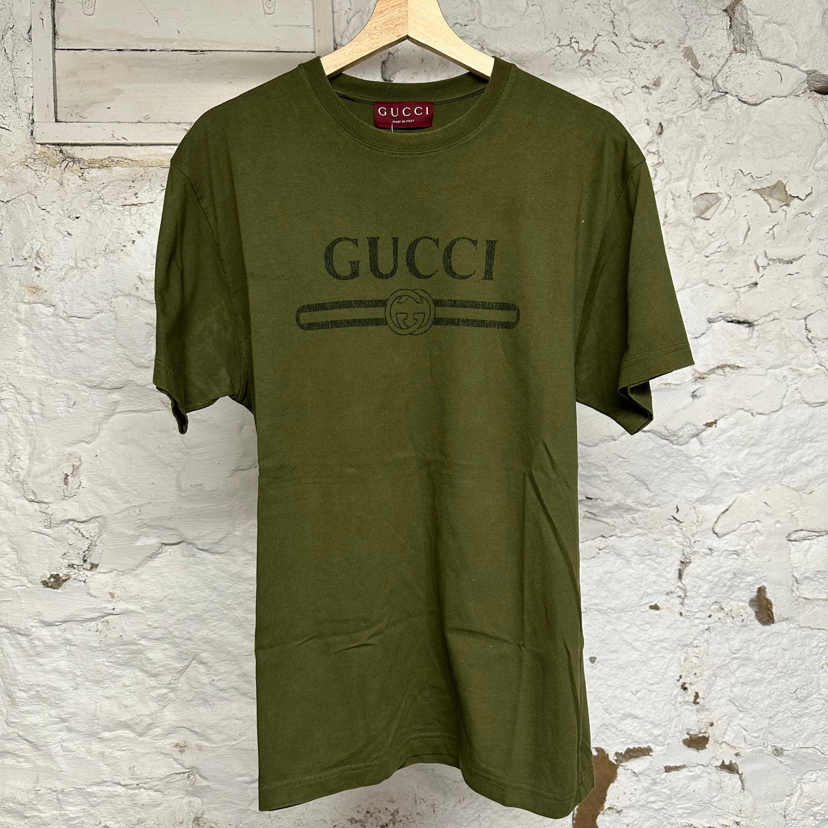 Gucci Spellout Olive T-Shirt Sz M