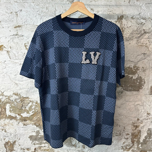 Louis Vuitton Crystal Patch Blue Damier T-Shirt Sz M