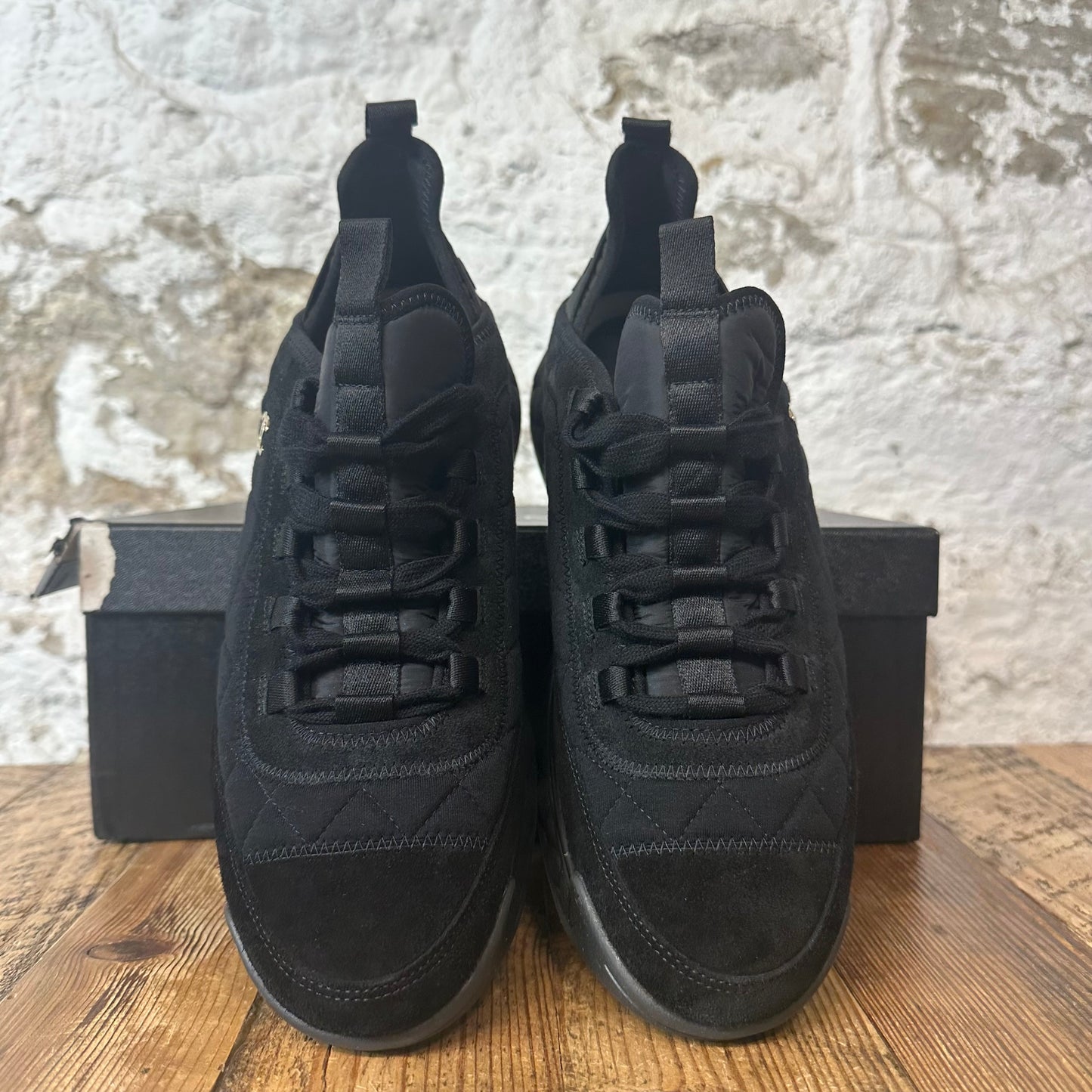 Chanel Silver CC Triple Black Trainer Sneaker Sz 8 (41)