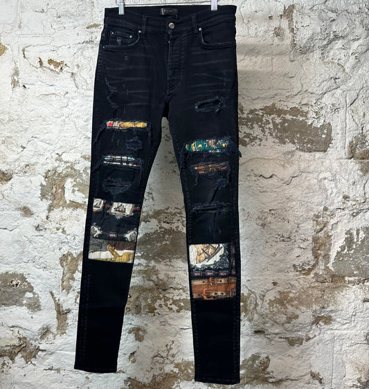 Amiri MX1 Olympic Patch Black Denim Jeans Sz 31