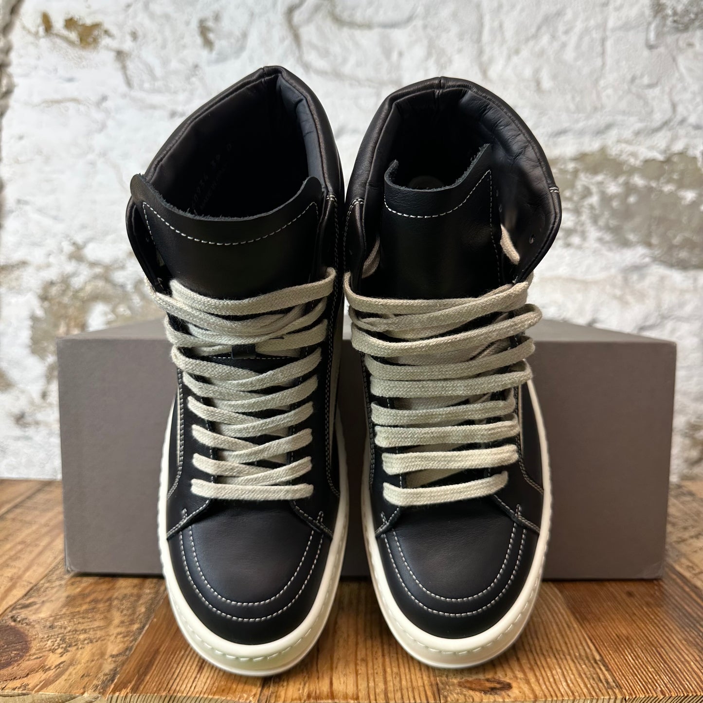 Rick Owens High Vintage Black Leather Milk Sneaker Sz 6.5 (39)