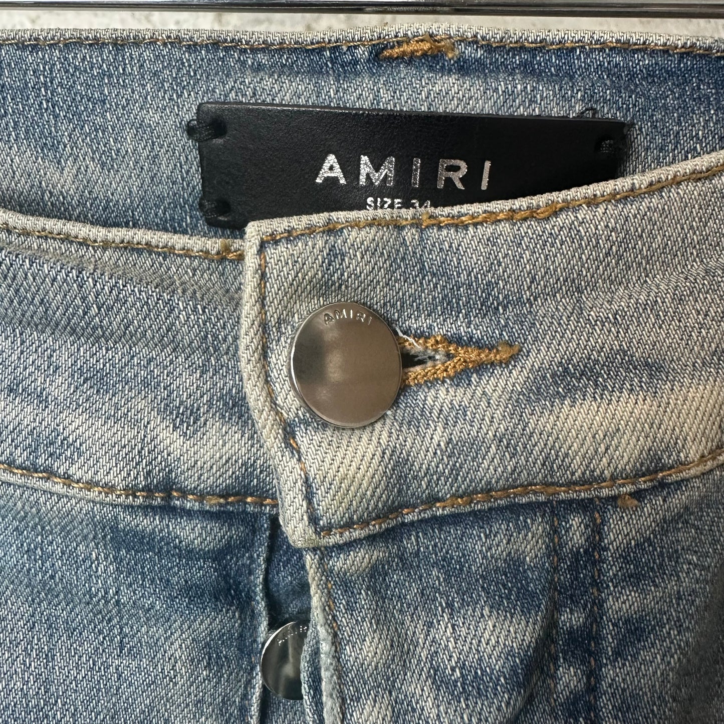 Amiri MX2 Brown Paisley Blue Denim Jeans Sz 34