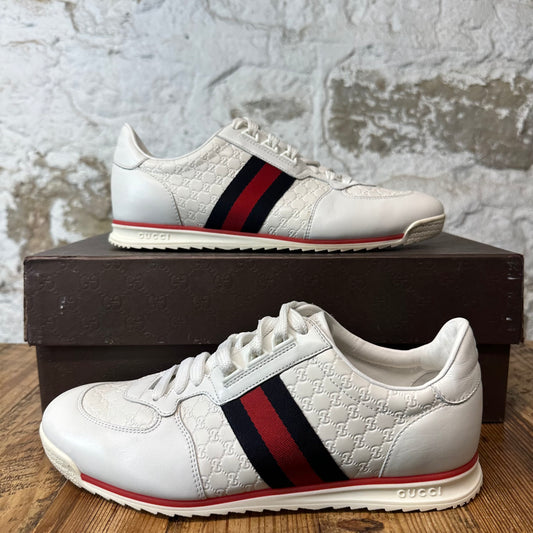 Gucci Embossed GG White Monogram Web Sneaker Sz 8