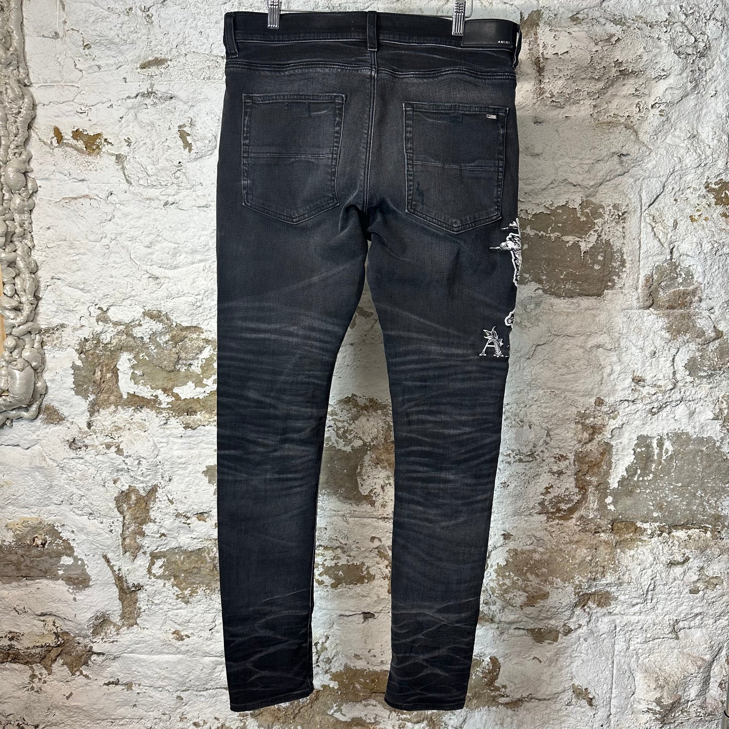 Amiri Embroidered Angel Logo Black Denim Jeans Sz 34