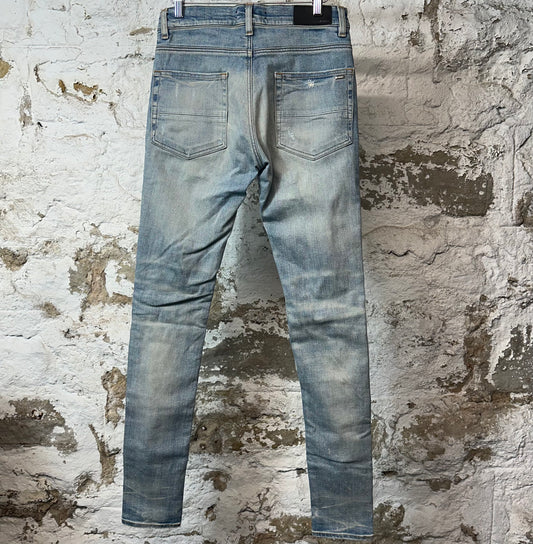 Amiri MX1 Black Leather Blue Denim Jeans Sz 28
