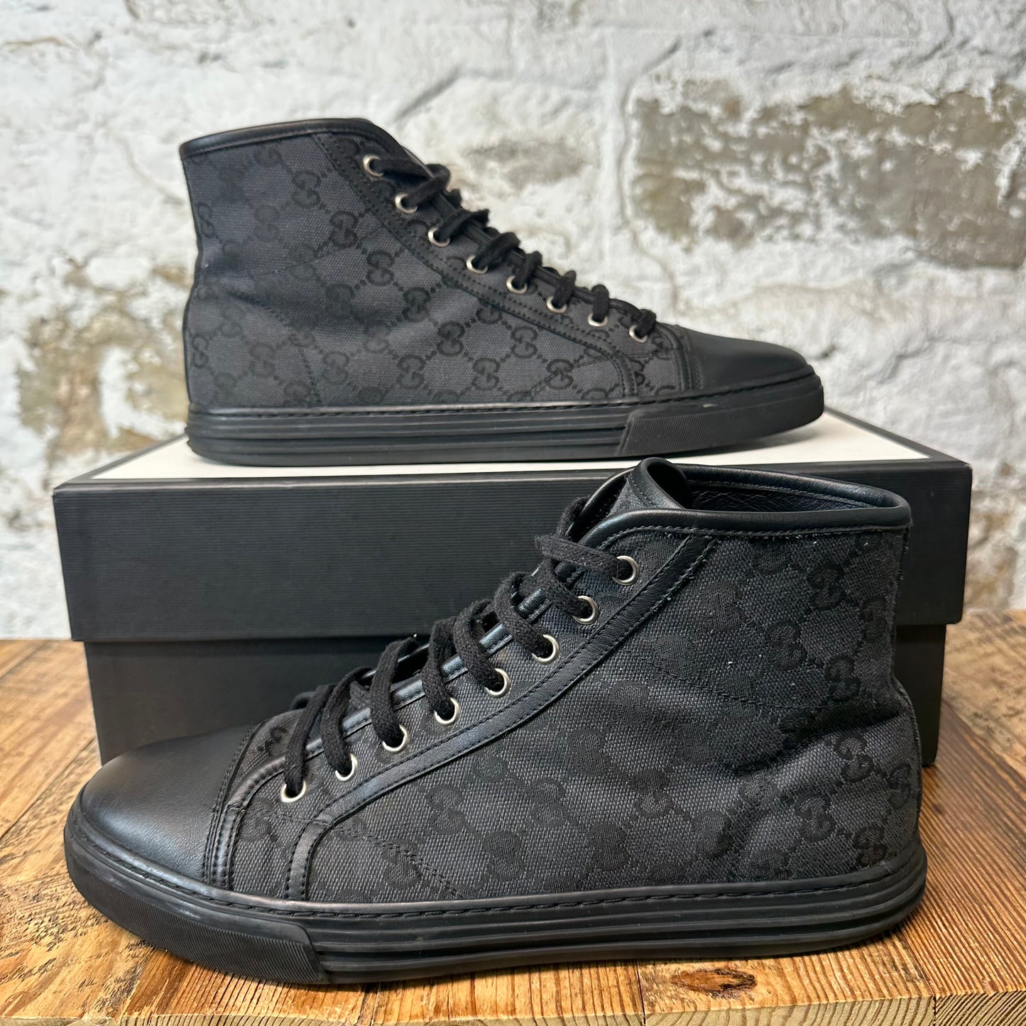 Gucci High Black GG Monogram Sneaker Sz 9.5
