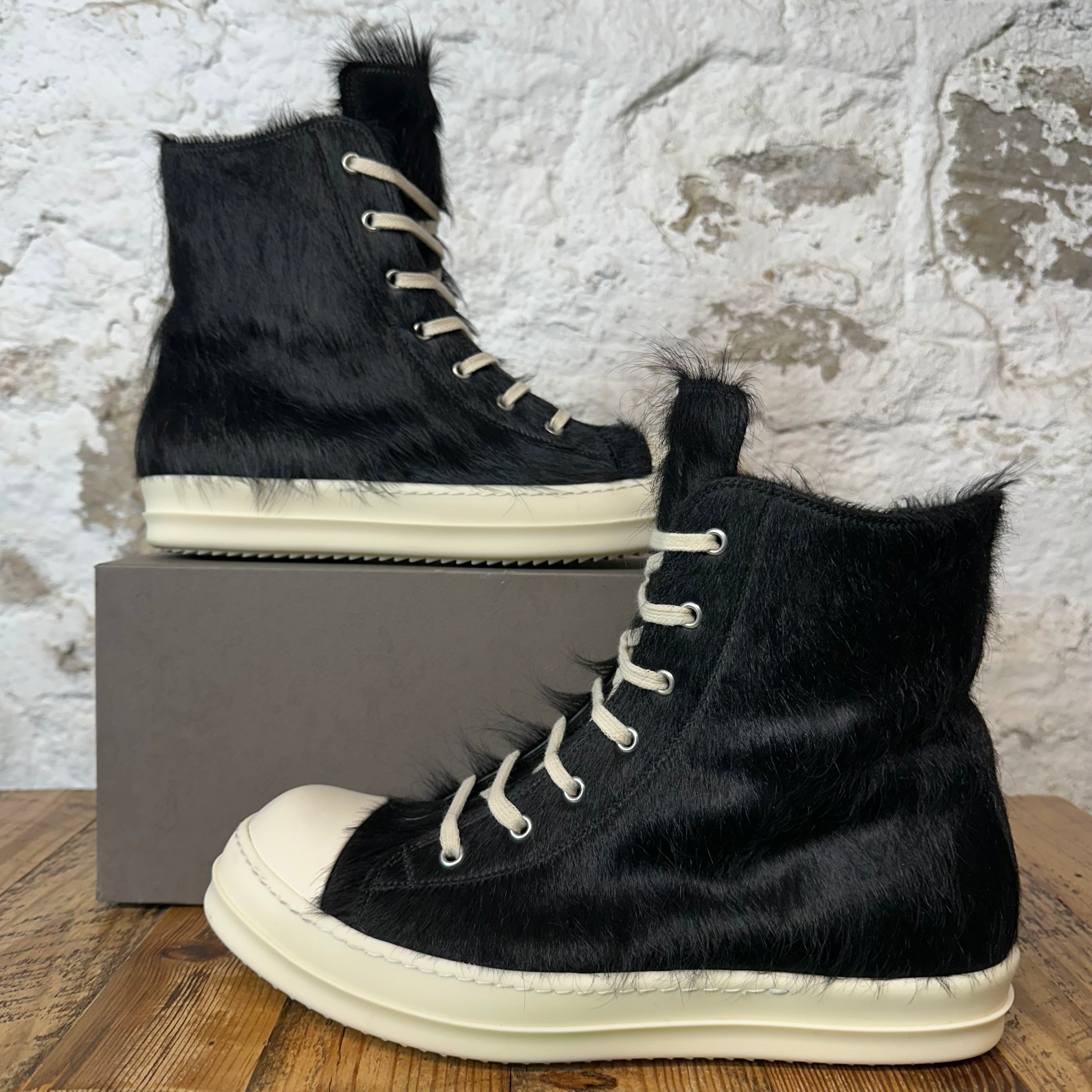 Rick Owens High Pony Hair Black Milk Sneaker Sz 11 (44)