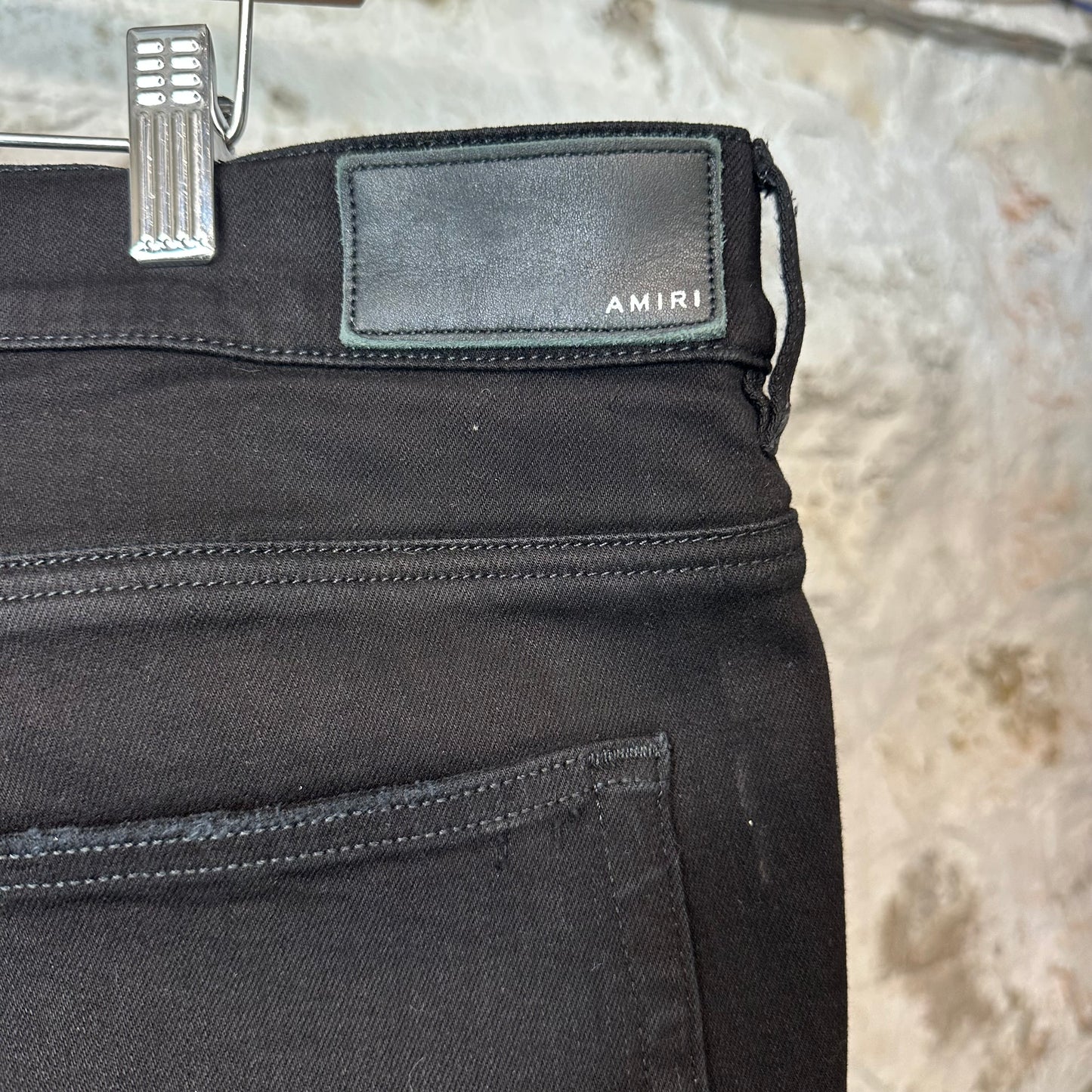 Amiri MX1 Green Suede Black Denim Jeans Sz 38 (Tailored)