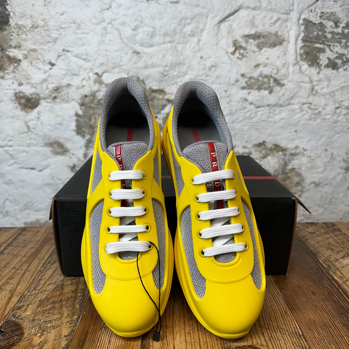 Prada Americas Cup Yellow Rubber Grey Sneaker Sz 8 (41) DS