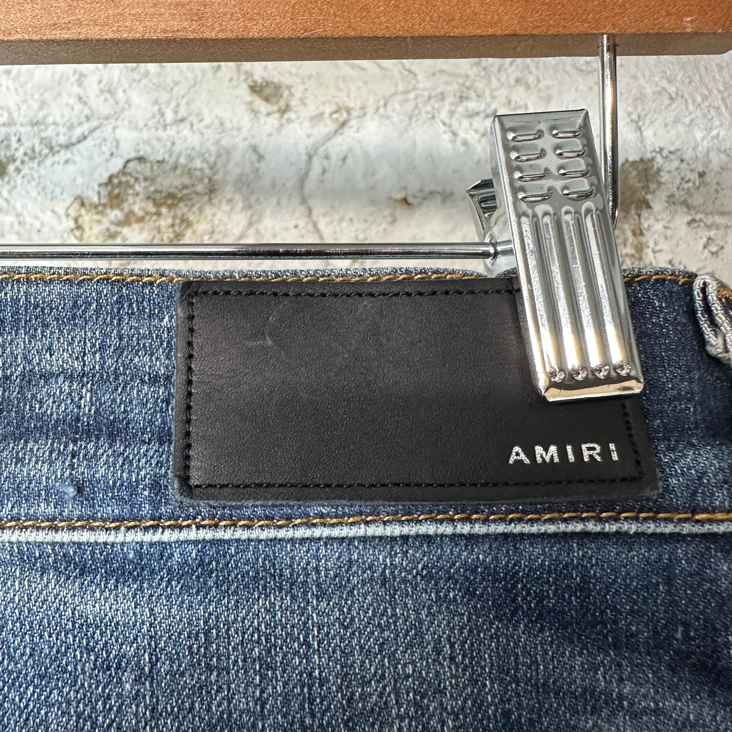 Amiri MX1 Maroon Suede Dark Blue Denim Jeans Sz 29