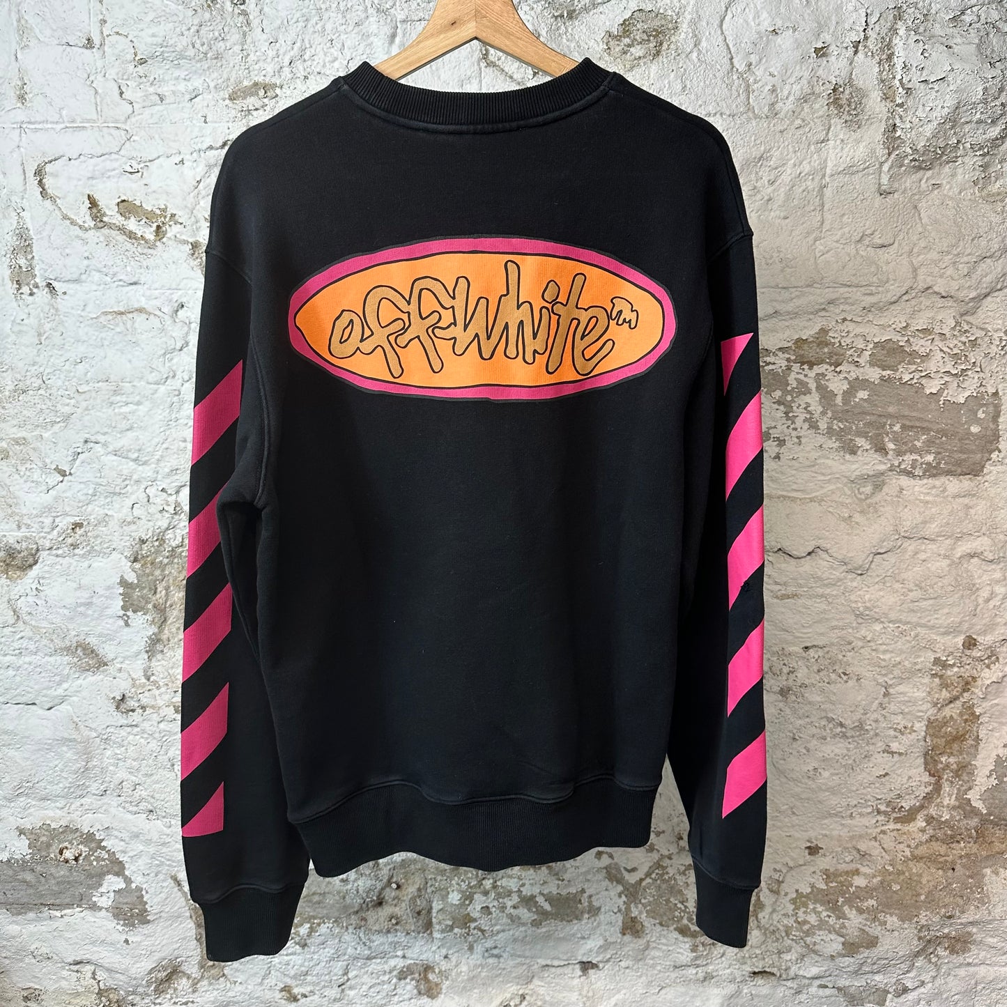 Off White Pink Line Sleeve Crewneck Black Sz S