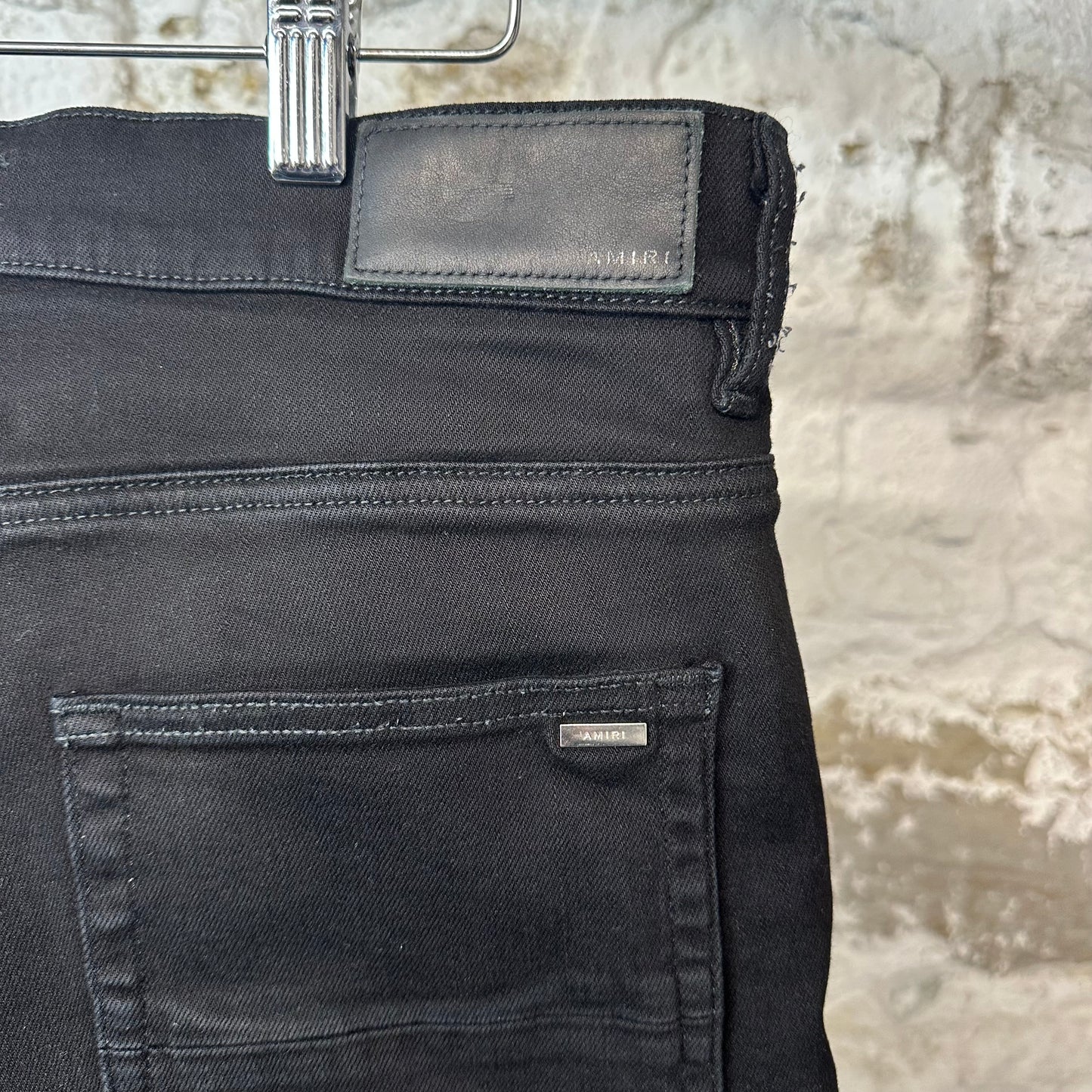 Amiri MX1 Black Leather Black Denim Jeans Sz 32