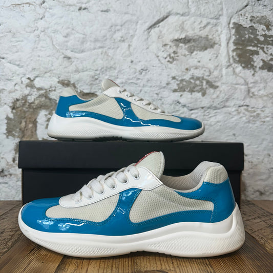 Prada Americas Cup Teal Patent Cream White Sneaker Sz 8.5