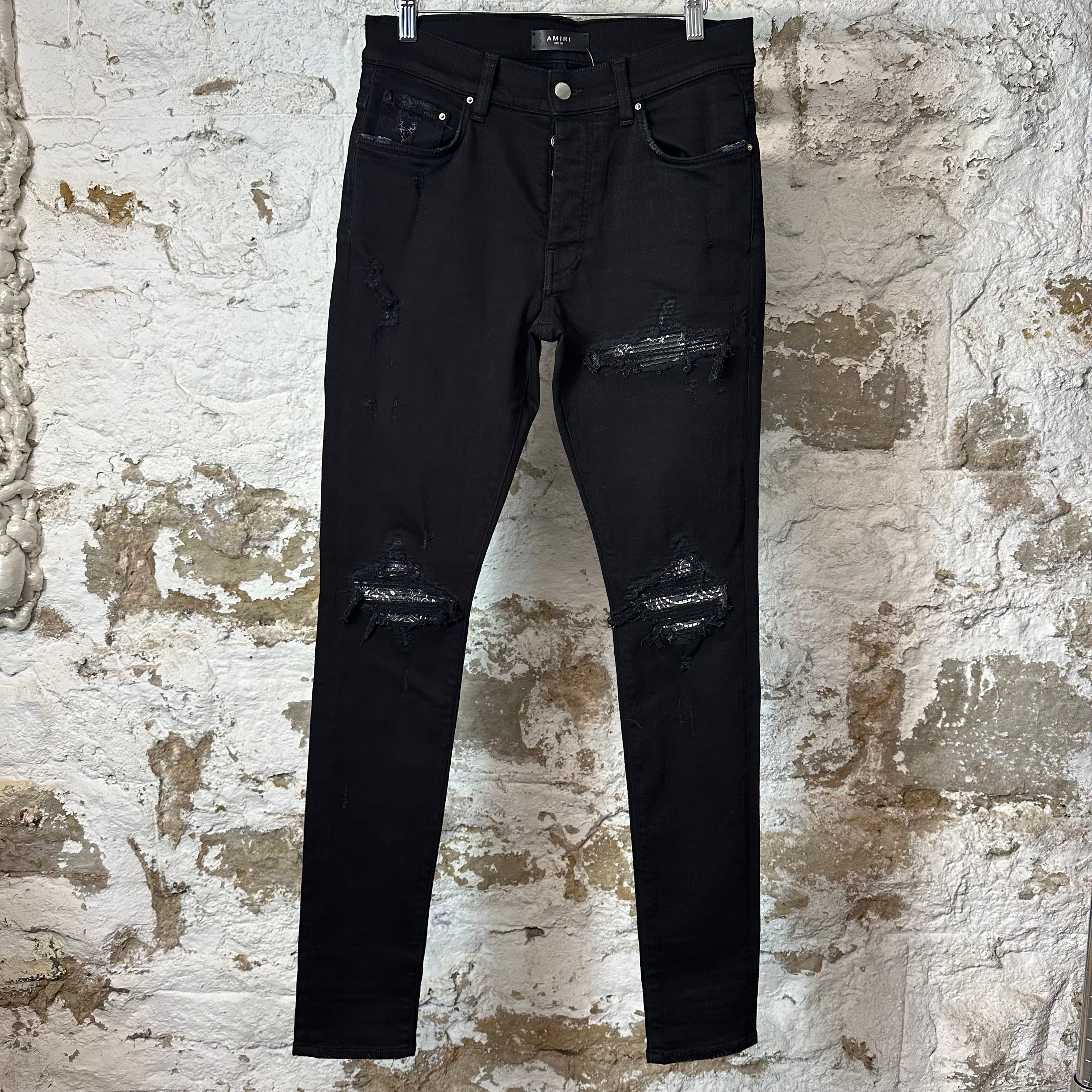 Amiri MX1 Grey Paisley Black Denim Jeans Sz 32