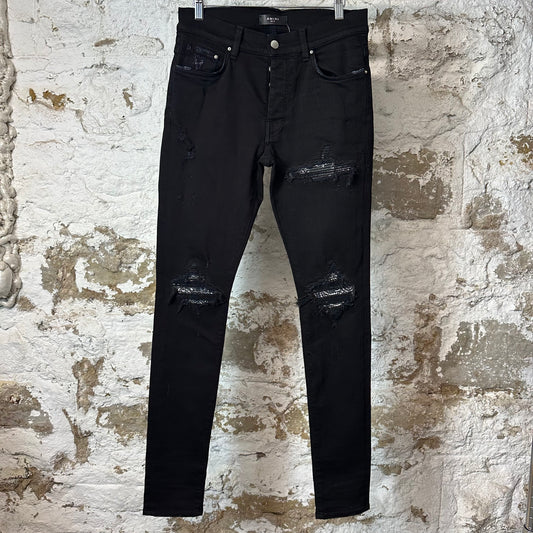 Amiri MX1 Grey Paisley Black Denim Jeans Sz 32