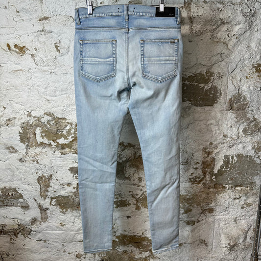 Amiri MX1 Camo Patch Light Blue Denim Jeans Sz 33