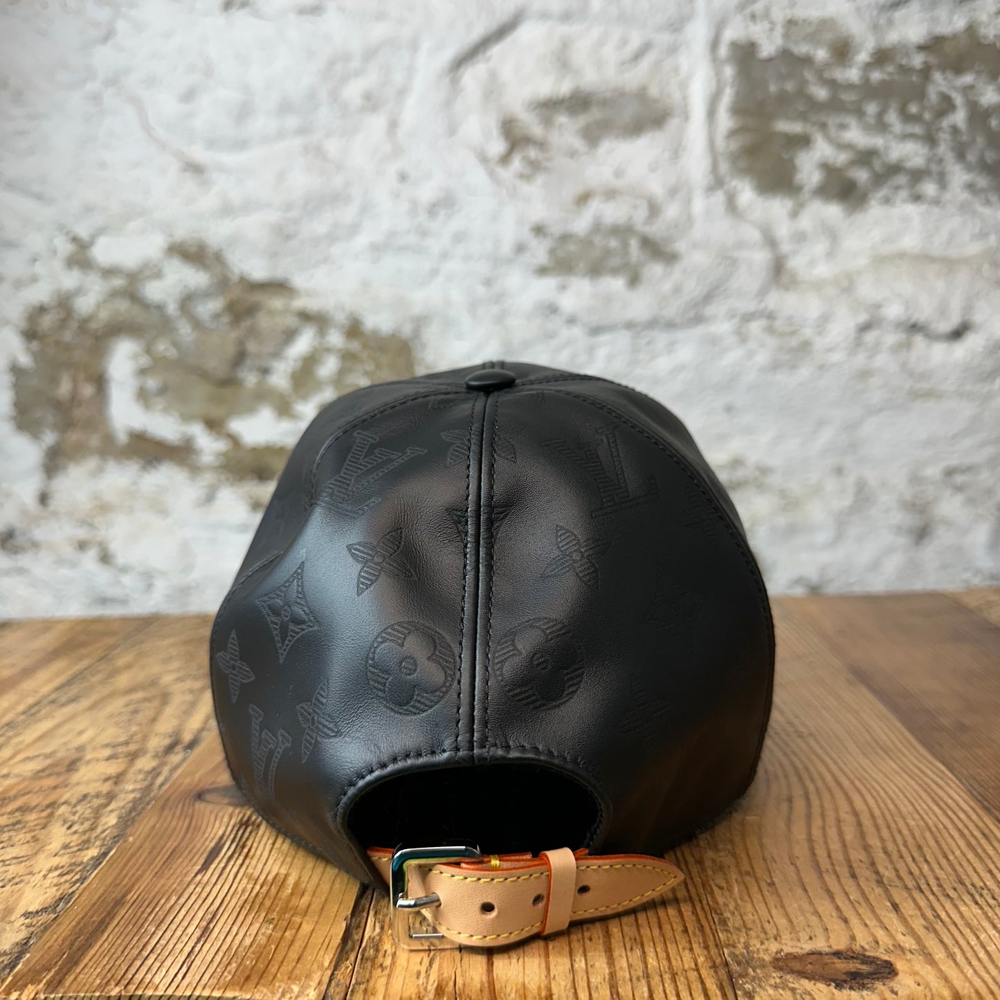 Louis Vuitton Black Leather Monogram Hat W/ Box
