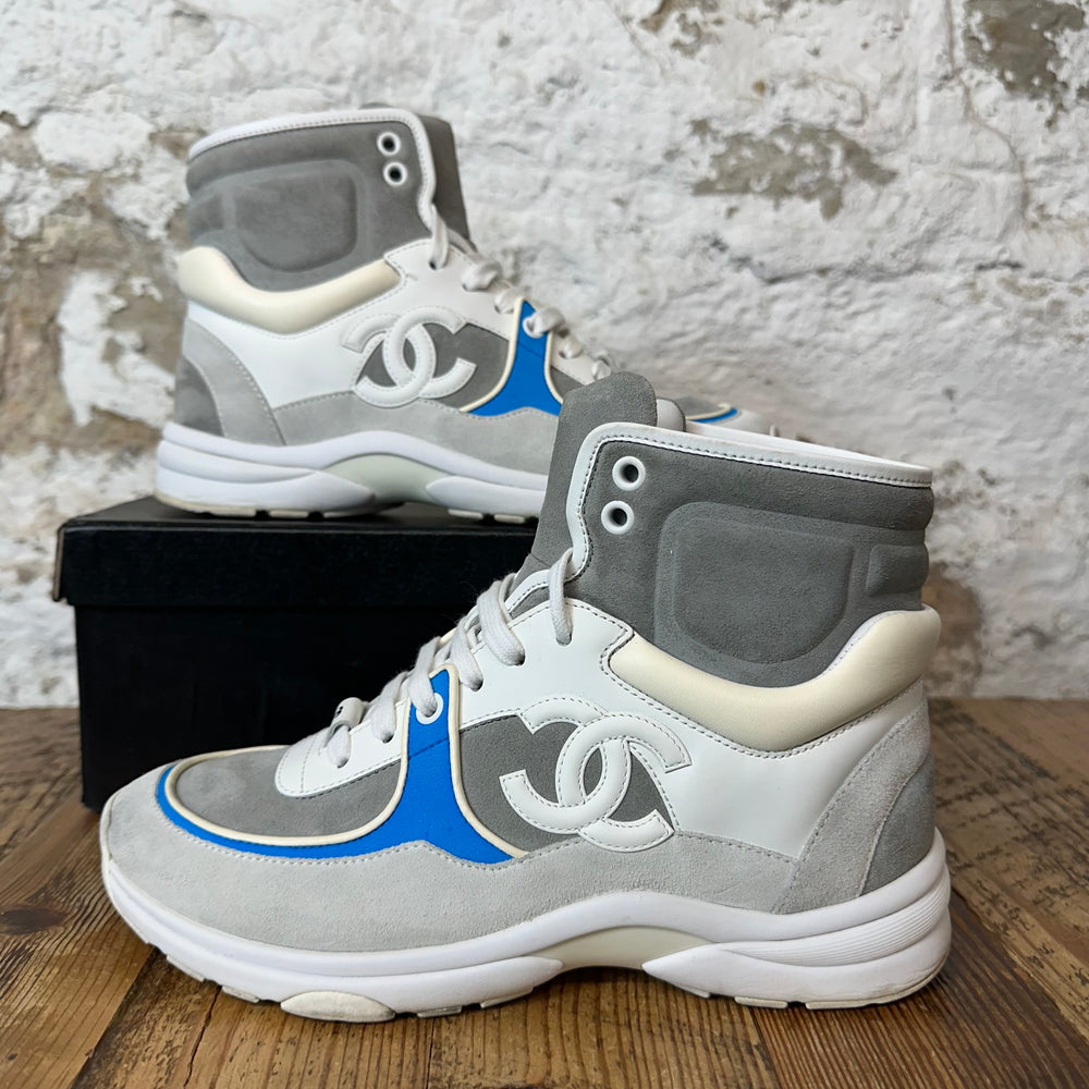 Chanel High Grey White Blue Sneaker Sz 5 (37)