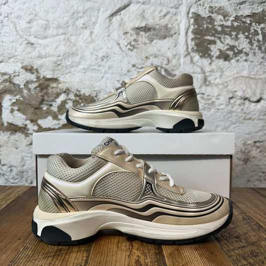 Chanel CC Ivory Silver Trainer Sneaker Sz 5.5 (37.5) No Box