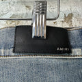 Amiri MX1 Black Leather Dirty Blue Denim Jeans Sz 34