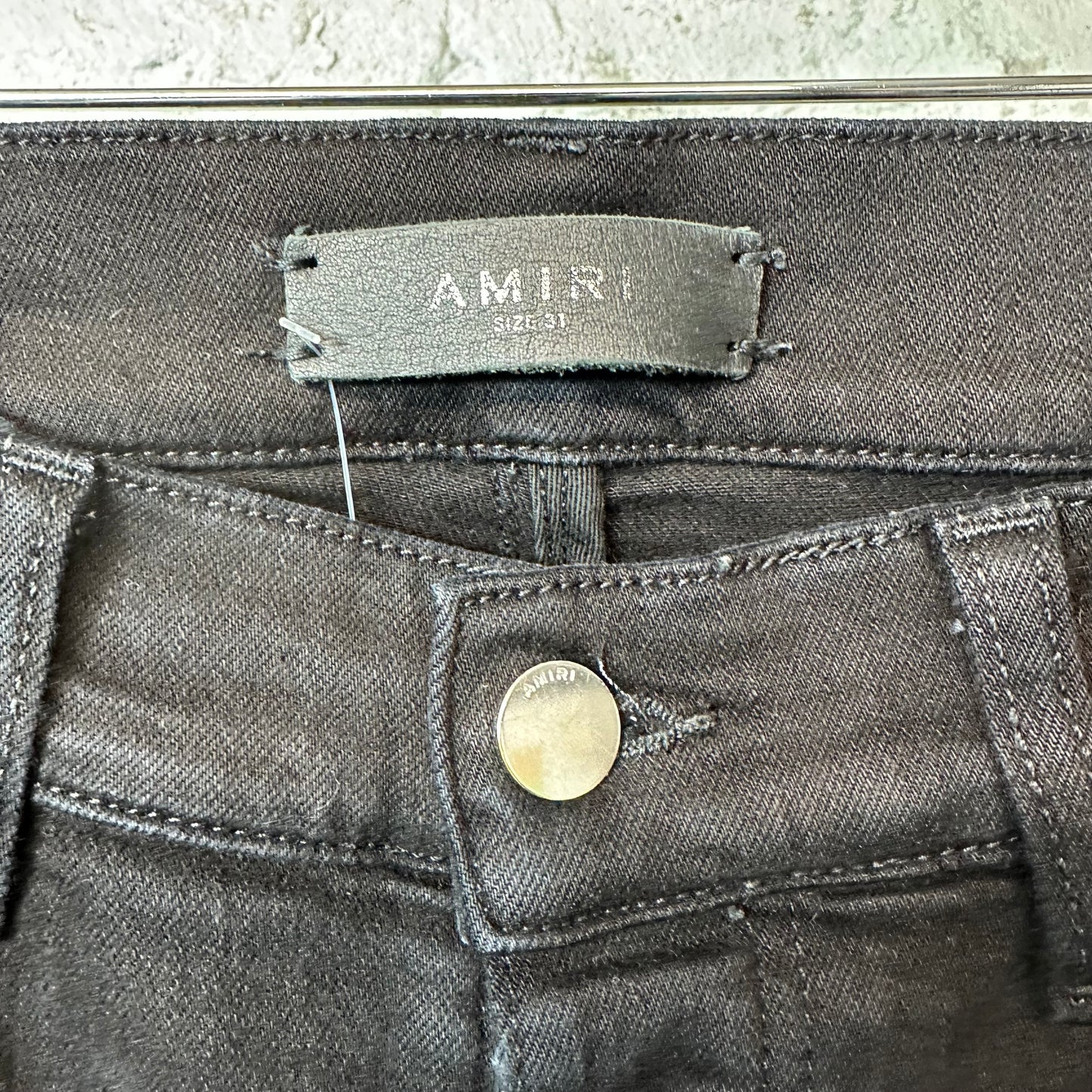 Amiri Black Suede Spell Black Denim Jeans Sz 31
