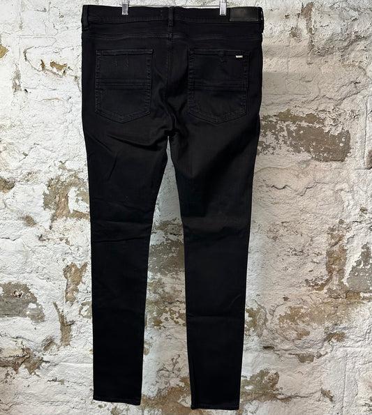 Amiri MX1 Light Blue Suede Black Denim Jeans Sz 38