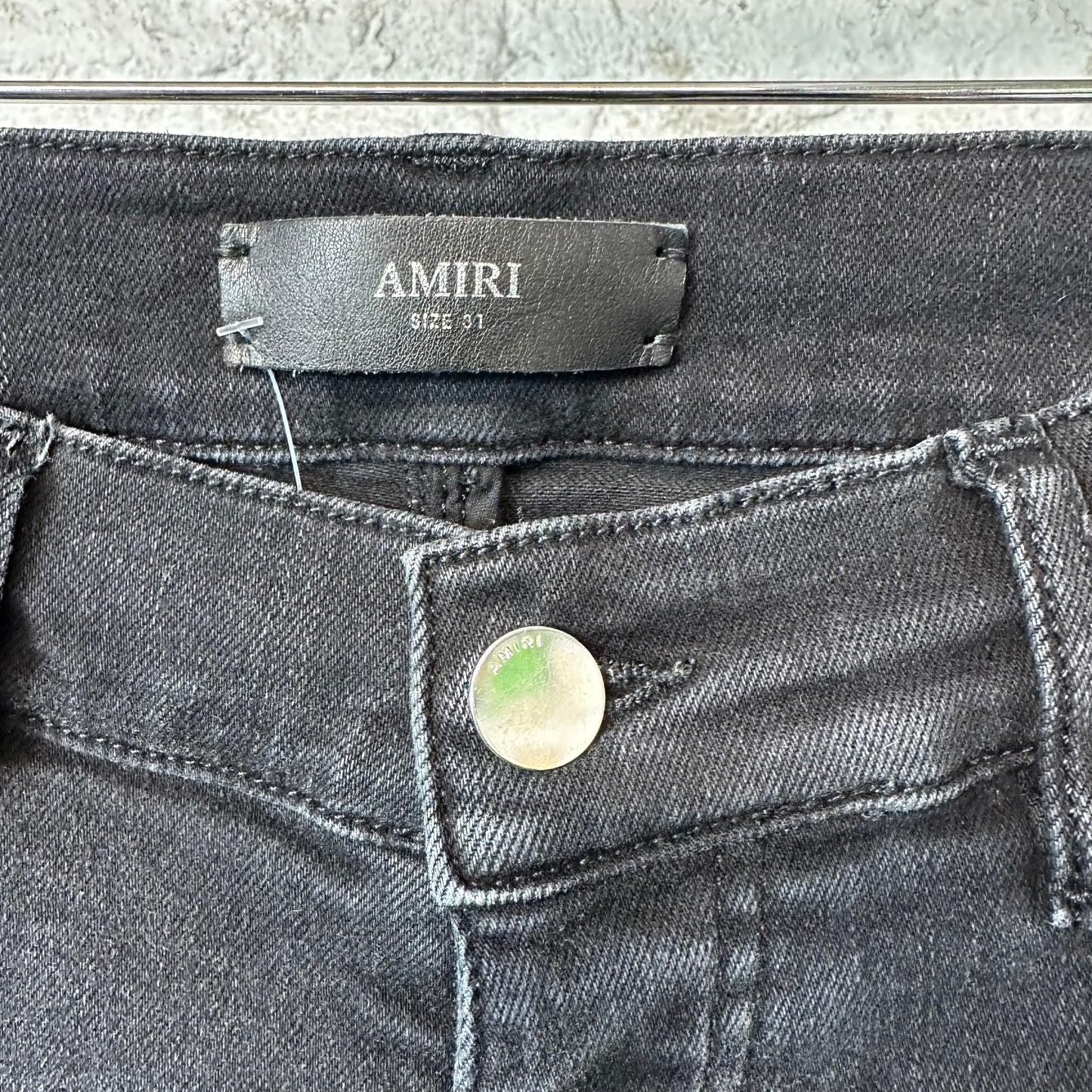 Amiri Knee Rip White Bone Black Denim Jeans Sz 31