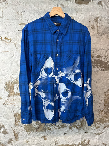 Amiri Shark Button Up Shirt Blue Sz M