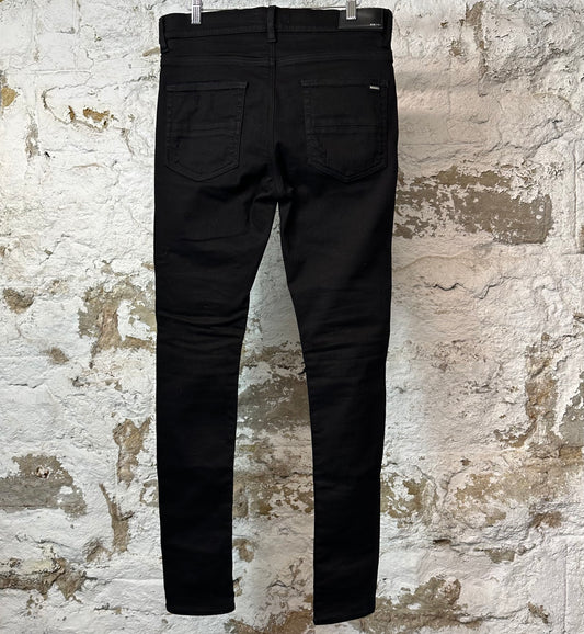 Amiri MX1 Black Leather Black Denim Jeans Sz 32