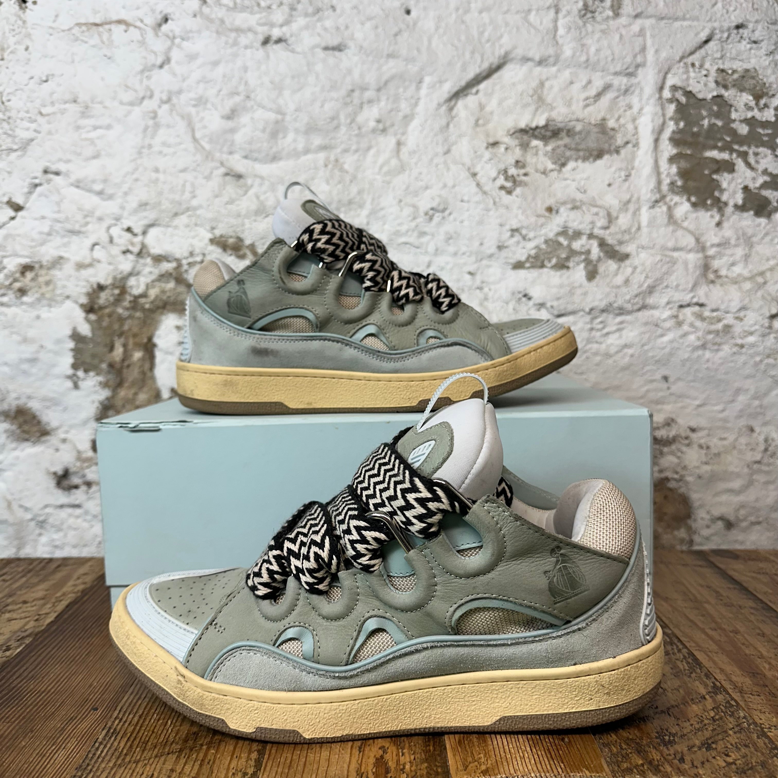Lanvin Curb Black White Lace Green Blue Sneaker Sz 10 (43)