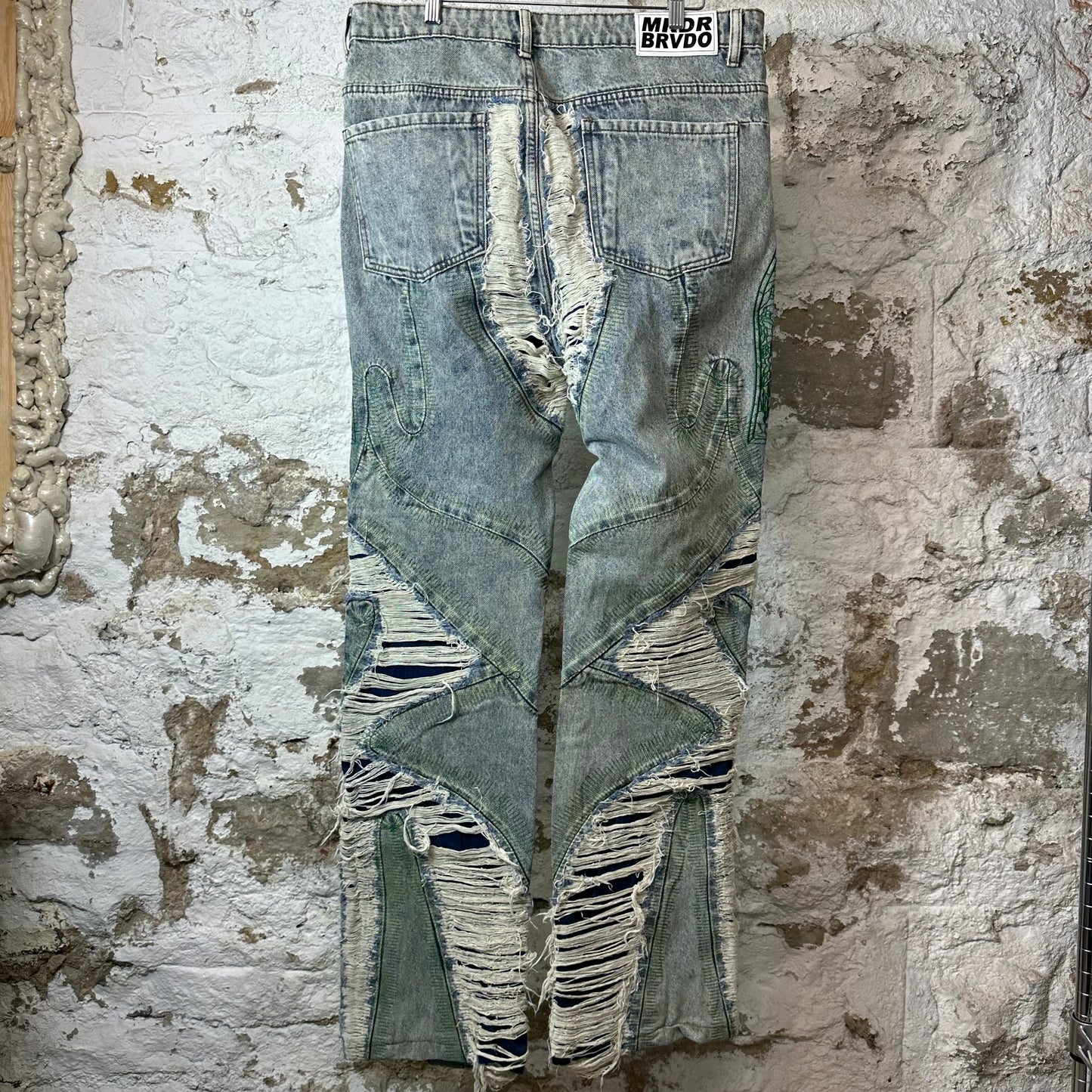 Who Decides War Green Stained Glass Wave Denim Jeans Sz 36