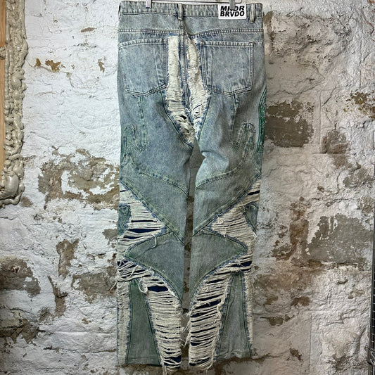 Who Decides War Green Stained Glass Wave Denim Jeans Sz 36