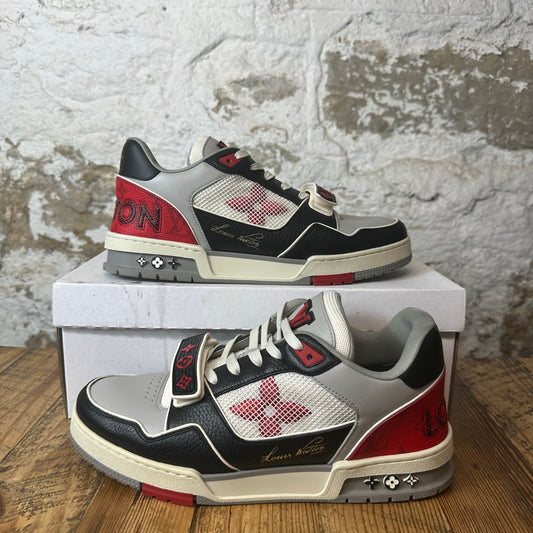 Louis Vuitton Black Grey Red Strap Trainer Sneaker Sz 9.5 (8LV)