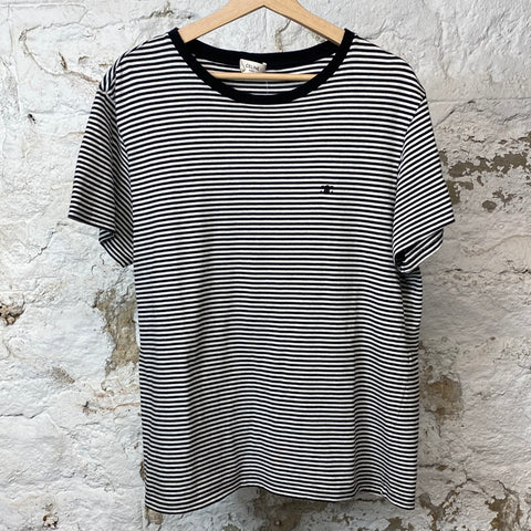 Celine Black White Stripe T-Shirt Sz L