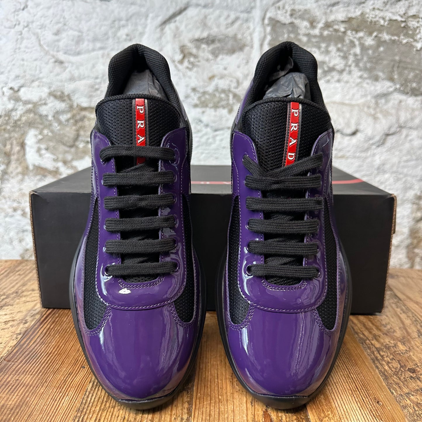 Prada Americas Cup Purple Patent Black Sneaker Sz 11 DS