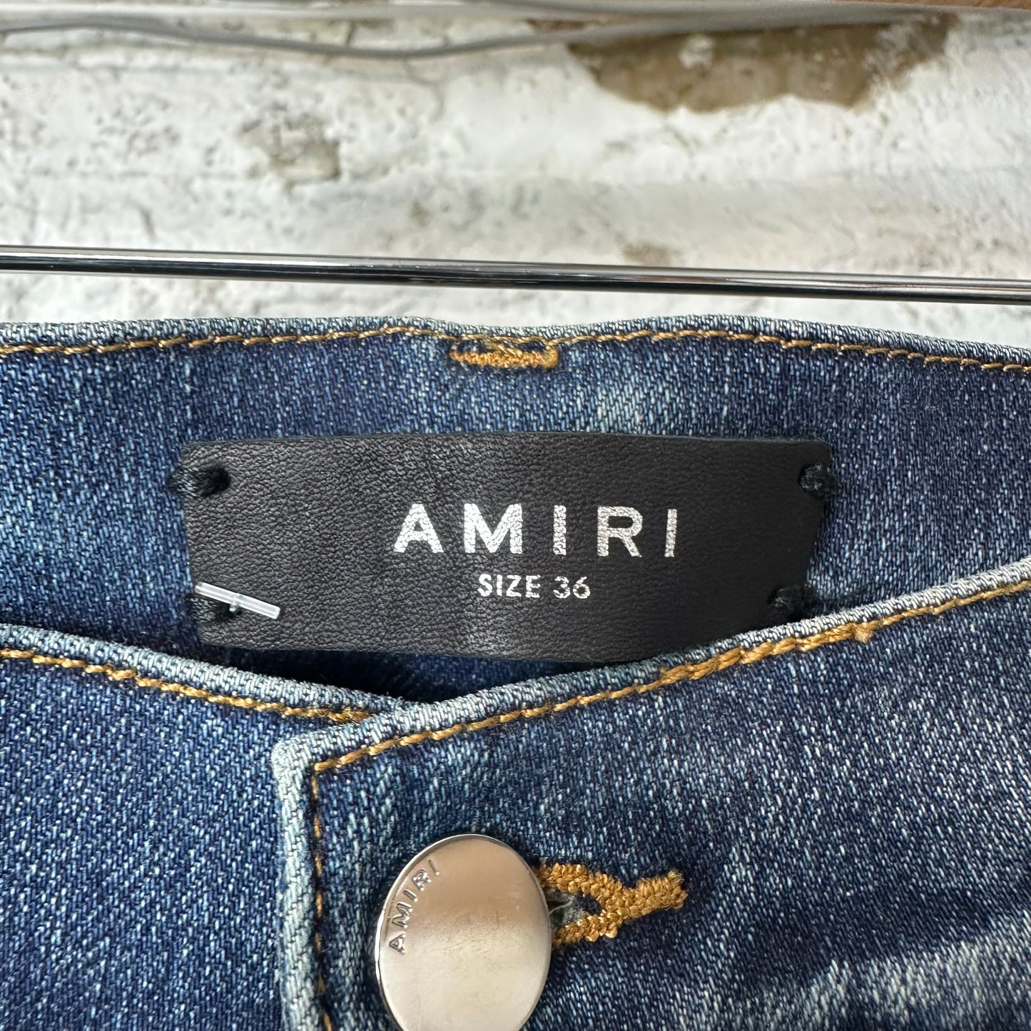 Amiri MX1 Orange Suede Dark Blue Denim Jeans 36