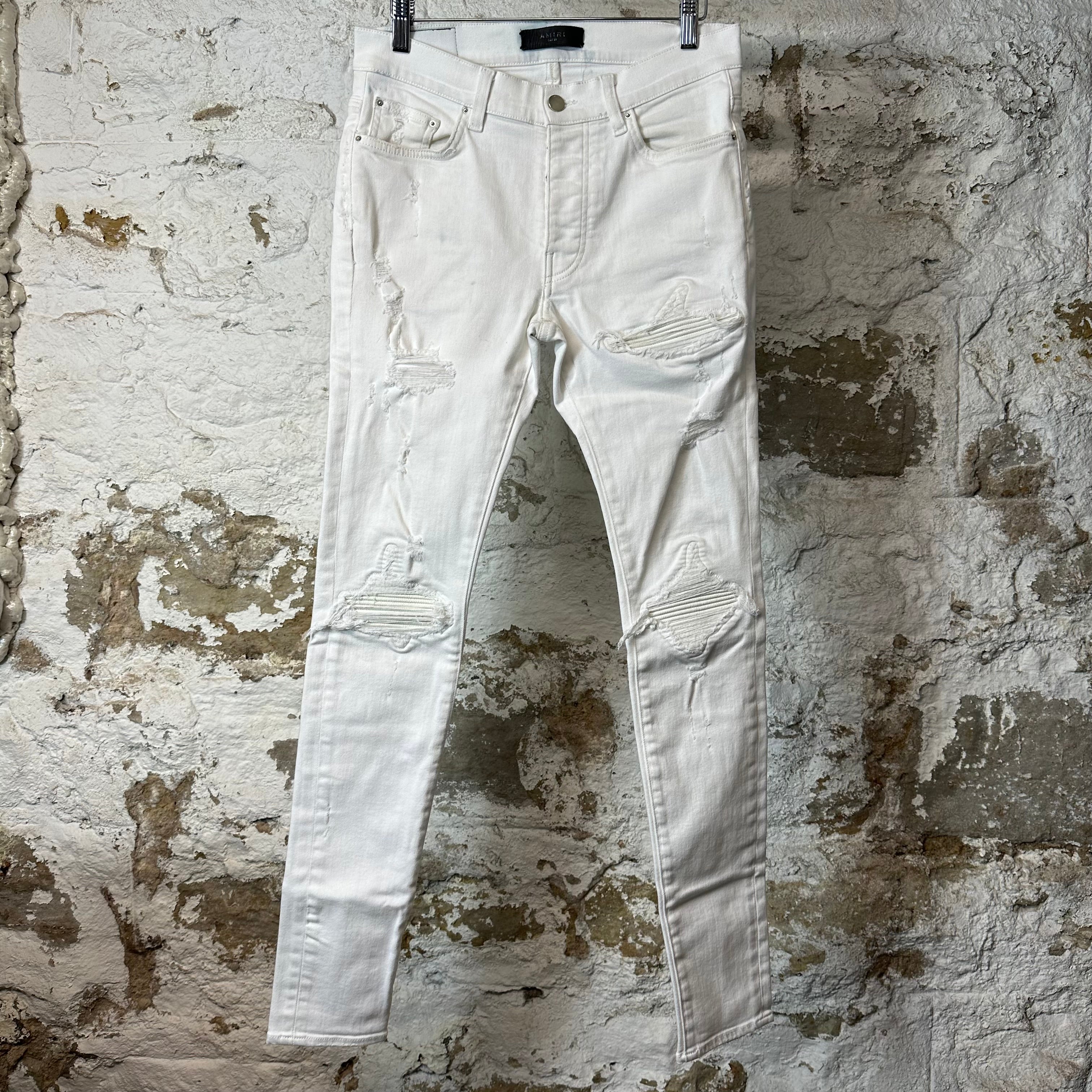 Amiri MX1 White Leather White Denim Jeans Sz 31