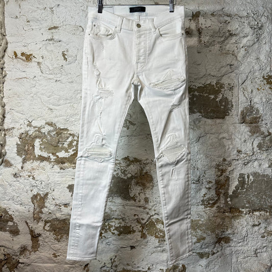 Amiri MX1 White Leather White Denim Jeans Sz 31