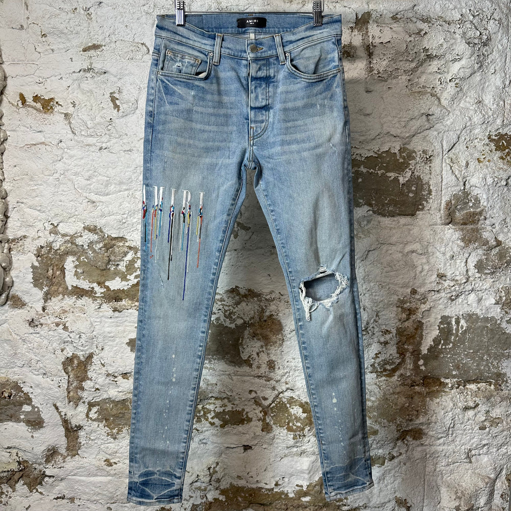 Amiri Paint Drip Spell Blue Denim Jeans Sz 31