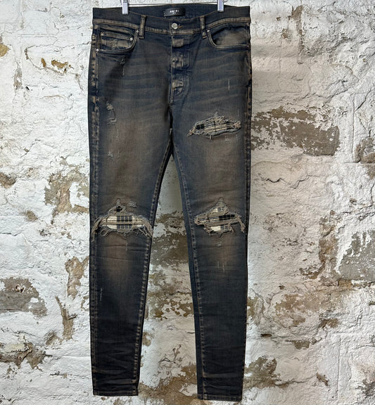 Amiri MX1 Plaid Dirty Blue Denim Jeans Sz 34