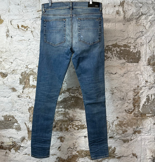 Amiri MX1 Black Leather Dark Blue Denim Jeans Sz 33 DS