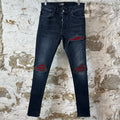 Amiri MX1 Red Suede Faded Black Denim Jeans Sz 29
