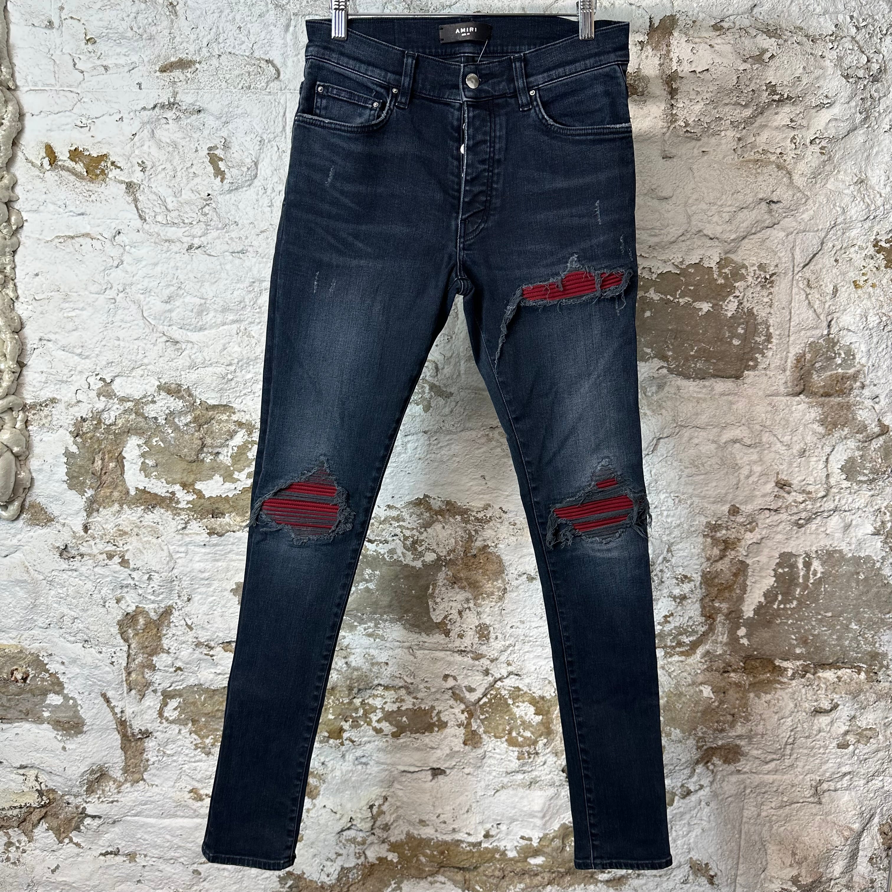 Amiri MX1 Red Suede Faded Black Denim Jeans Sz 29