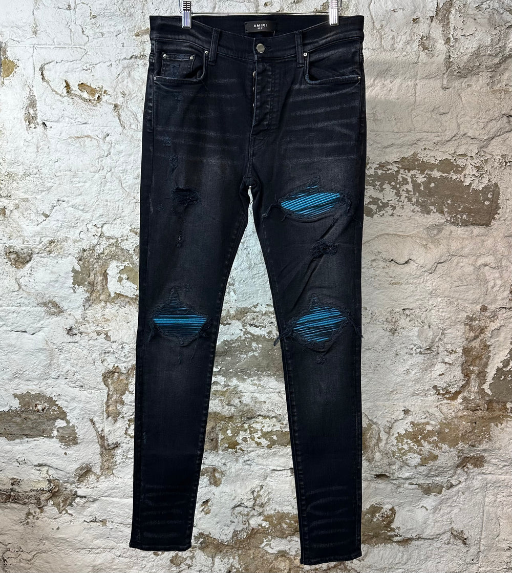 Amiri MX1 Cracked Blue Black Denim Jeans Sz 32