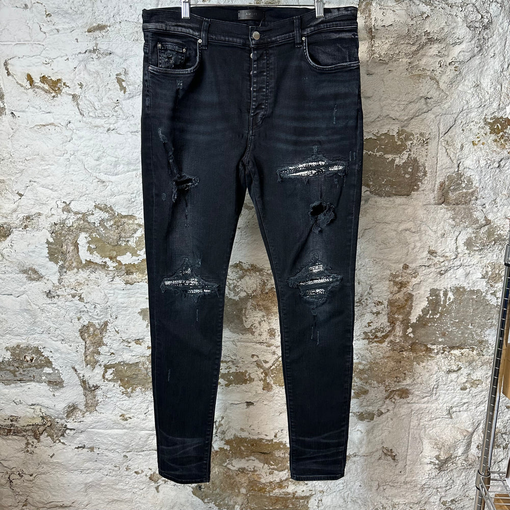 Amiri MX1 Black White Woven Black Denim Jeans Sz 38