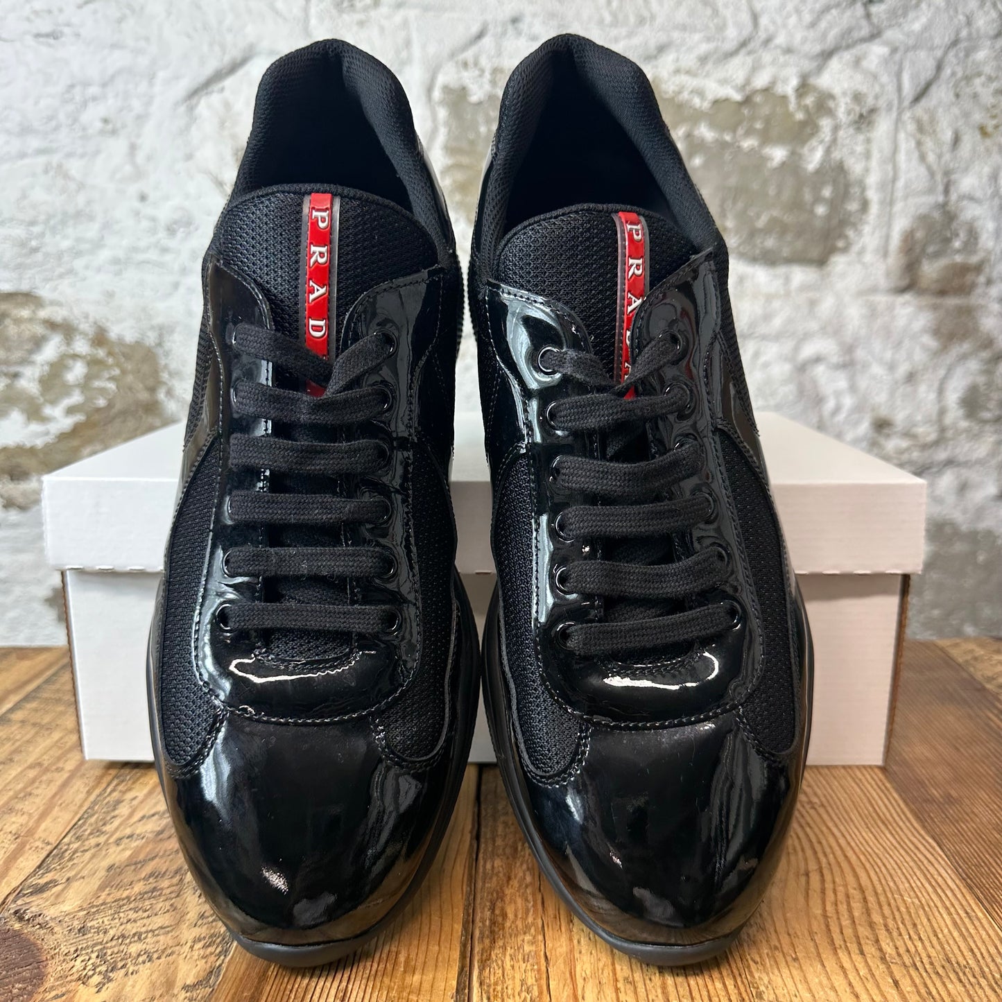 Prada Americas Cup Triple Black Patent Sneaker Sz 11