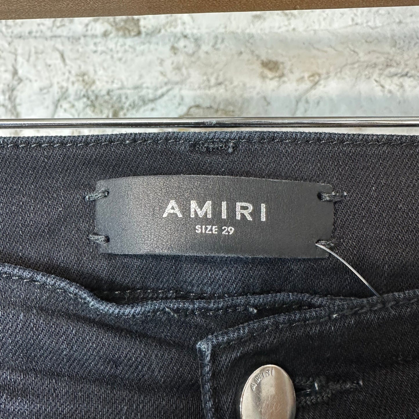 Amiri MX1 Camo Patch Black Denim Jeans Sz 29