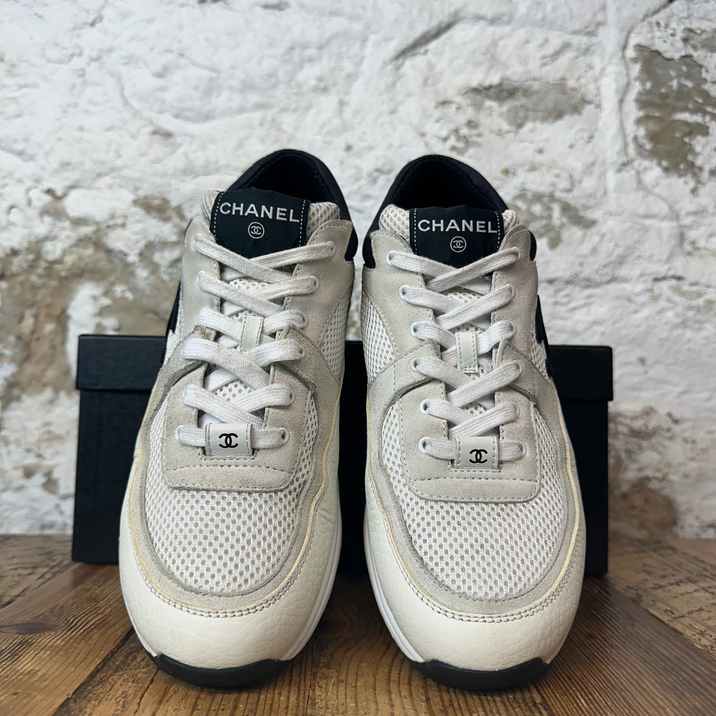 Chanel Black CC White Cream Sneaker Sz 8 (41)