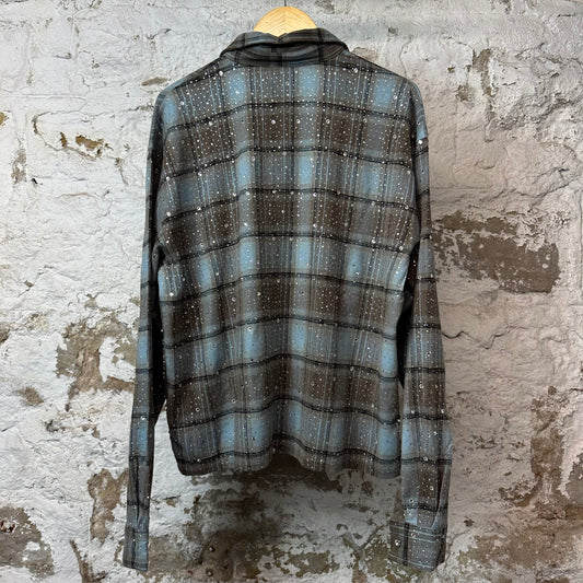Vale Blue Gray Rhinestone Button Up Flannel Sz L